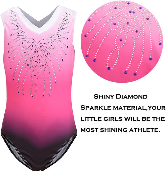 Turnpakje voor meisjes, lange mouwen, mouwloos, kleurverloop, glanzend, gymnastiekpanty voor dansen, ballet, gymnastiek, atletiek, peuters, meisjes - happygetfit.com