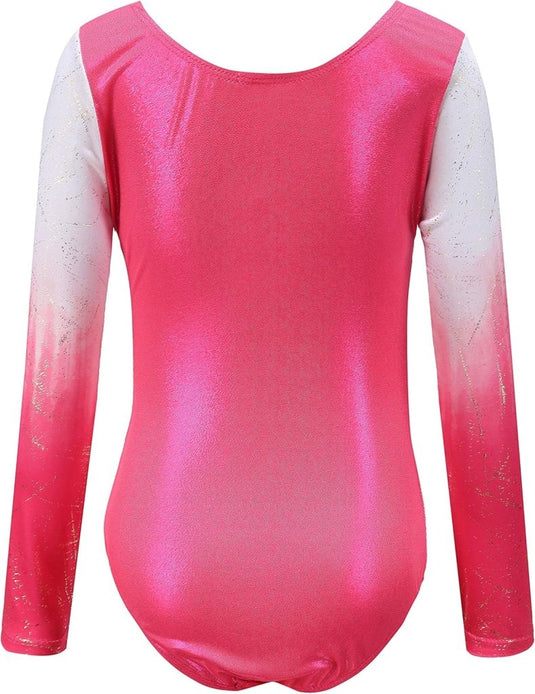 Turnpakje voor meisjes, lange mouwen, mouwloos, kleurverloop, glanzend, gymnastiekpanty voor dansen, ballet, gymnastiek, atletiek, peuters, meisjes - happygetfit.com
