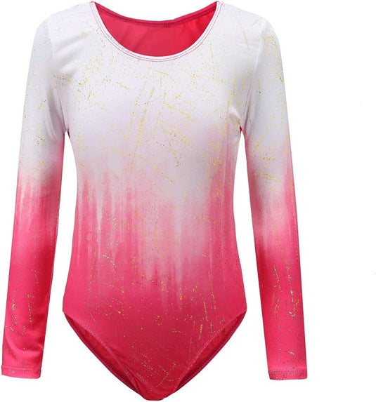 Turnpakje voor meisjes, lange mouwen, mouwloos, kleurverloop, glanzend, gymnastiekpanty voor dansen, ballet, gymnastiek, atletiek, peuters, meisjes - happygetfit.com