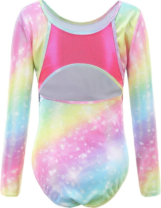 Turnpakje voor meisjes, lange mouwen, mouwloos, kleurverloop, glanzend, gymnastiekpanty voor dansen, ballet, gymnastiek, atletiek, peuters, meisjes - happygetfit.com