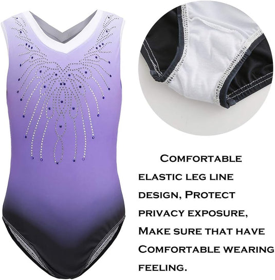 Turnpakje voor meisjes, lange mouwen, mouwloos, kleurverloop, glanzend, gymnastiekpanty voor dansen, ballet, gymnastiek, atletiek, peuters, meisjes - happygetfit.com