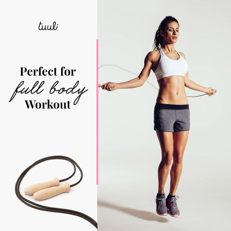 Laad afbeelding in Galerijviewer, Tuuli Accessories – Jump Rope with Wooden Handles and Cotton Rope, Skipping Rope for All Ages, Exercise Tool for Fitness, 230 centimeters - happygetfit.com
