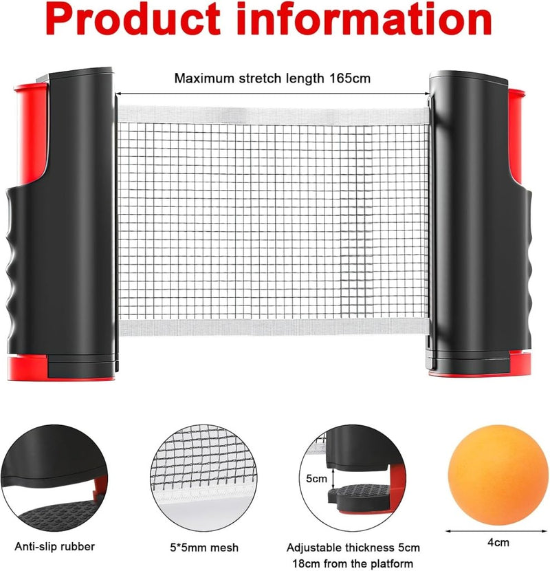 Charger l’image dans la visionneuse de galerie, Uitschuifbaar tafeltennisnet tot 165 cm met 5 pingpongballen en verstelbare tafelbevestiging – pingpongaccessoires – tafeltennisspel - happygetfit.com
