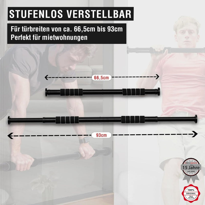 Laad afbeelding in Galerijviewer, Ultrasport 2-Way Pull-Up Bar, Individually Adjustable to Doors with a Width of 63-93 cm/Pull-Up Bar Made of Sturdy Steel, Maximum User Weigh up to 100 kg - Door Pull-Up Bar for Upper Body Workout - happygetfit.com
