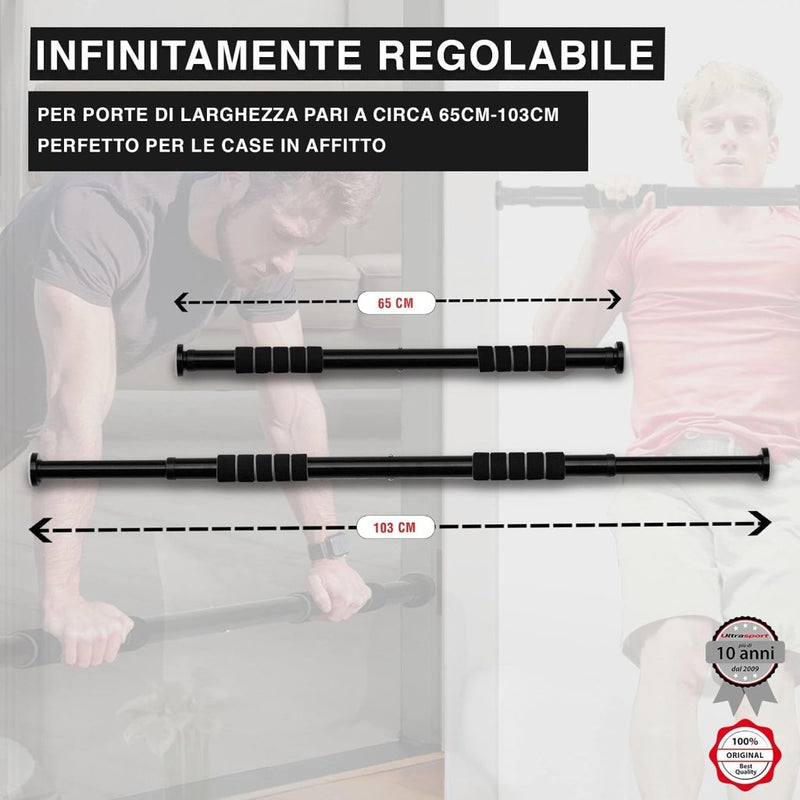 Laad afbeelding in Galerijviewer, Ultrasport 2-Way Pull-Up Bar, Individually Adjustable to Doors with a Width of 63-93 cm/Pull-Up Bar Made of Sturdy Steel, Maximum User Weigh up to 100 kg - Door Pull-Up Bar for Upper Body Workout - happygetfit.com
