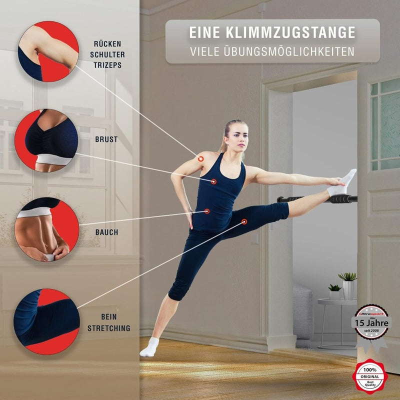 Laad afbeelding in Galerijviewer, Ultrasport 2-Way Pull-Up Bar, Individually Adjustable to Doors with a Width of 63-93 cm/Pull-Up Bar Made of Sturdy Steel, Maximum User Weigh up to 100 kg - Door Pull-Up Bar for Upper Body Workout - happygetfit.com
