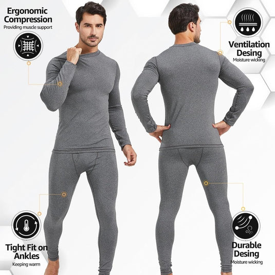 UNIQUEBELLA Men's Thermal Underwear Sets Top & Long Johns Fleece Sweat Quick Drying Thermo Base Layer - happygetfit.com