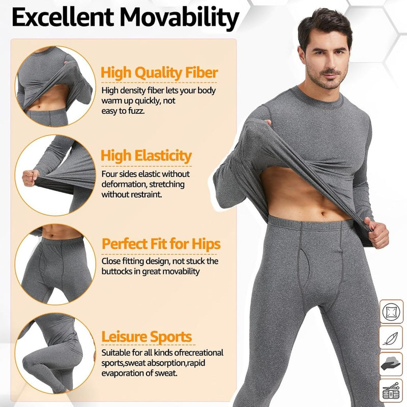 Laad afbeelding in Galerijviewer, UNIQUEBELLA Men's Thermal Underwear Sets Top &amp; Long Johns Fleece Sweat Quick Drying Thermo Base Layer - happygetfit.com
