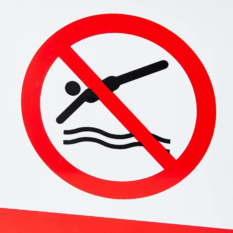 Load image into Gallery viewer, Het 🚫 Veiligheid eerst – Duidelijk ‘Niet Duiken’ bord! beschikt over een rode cirkel met een diagonale lijn over een duiksymbool, gemaakt van duurzaam kunststof materiaal om de veiligheid in elke zwemomgeving te garanderen.
