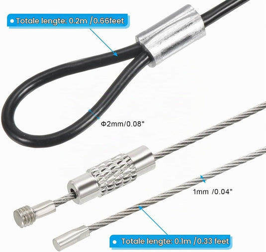 Veiligheidskabel van roestvrij staal met dubbele lus (5 stuks) - Staalkabel beveiliging met schroefverbinding - Borgkabel podiumverlichting & bagage - happygetfit.com