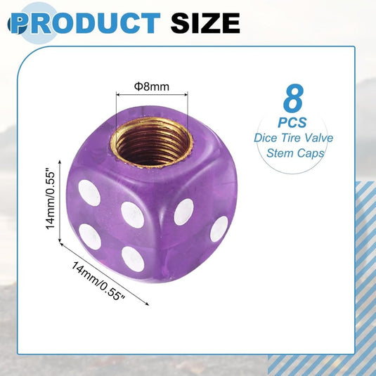 Ventieldoppen 8 stuks dobbelsteen design 14 x 14 mm paars – kunststof bandendoppen – fiets auto accessoires - happygetfit.com