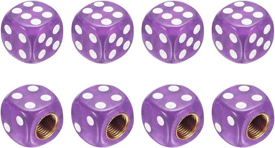 Ventieldoppen 8 stuks dobbelsteen design 14 x 14 mm paars – kunststof bandendoppen – fiets auto accessoires - happygetfit.com