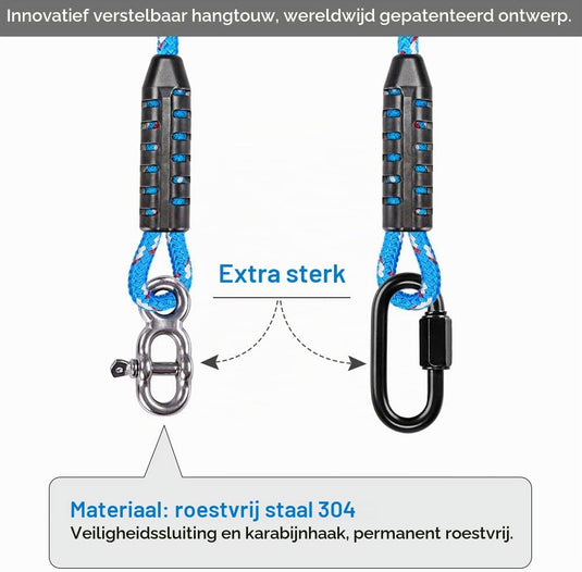 Verstelbaar schommeltouw 1 meter van gevlochten polyester met karabijnhaak en gesp – ophangriem – boomschommel accessoires - happygetfit.com
