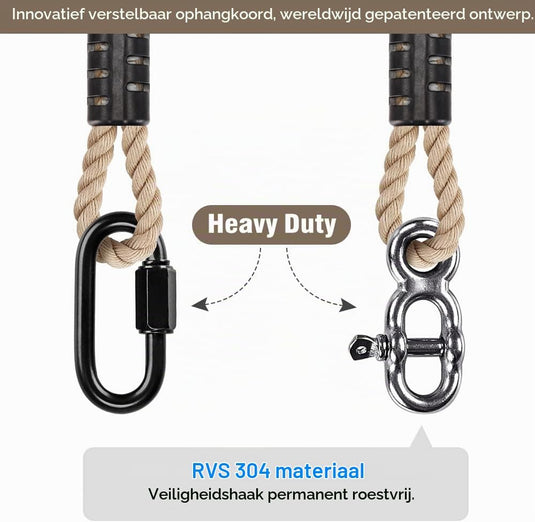 Verstelbaar schommeltouw 1 meter van gevlochten polyester met karabijnhaak en gesp – ophangriem – boomschommel accessoires - happygetfit.com
