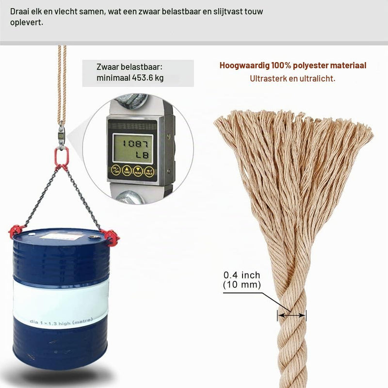 Chargez l'image dans la visionneuse de la galerie, Verstelbaar schommeltouw 1 meter van gevlochten polyester met karabijnhaak en gesp – ophangriem – boomschommel accessoires - happygetfit.com
