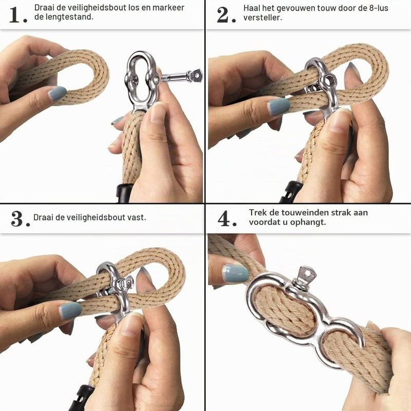 Chargez l'image dans la visionneuse de la galerie, Verstelbaar schommeltouw 1 meter van gevlochten polyester met karabijnhaak en gesp – ophangriem – boomschommel accessoires - happygetfit.com
