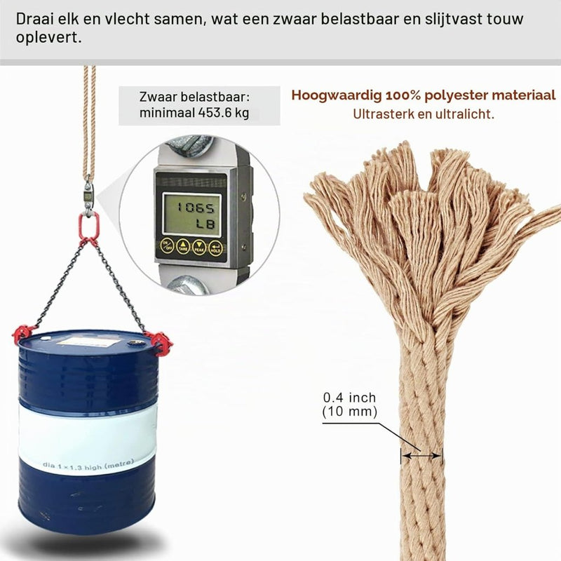 Chargez l'image dans la visionneuse de la galerie, Verstelbaar schommeltouw 1 meter van gevlochten polyester met karabijnhaak en gesp – ophangriem – boomschommel accessoires - happygetfit.com
