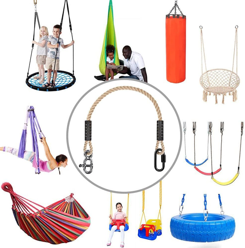 Chargez l'image dans la visionneuse de la galerie, Verstelbaar schommeltouw 1 meter van gevlochten polyester met karabijnhaak en gesp – ophangriem – boomschommel accessoires - happygetfit.com
