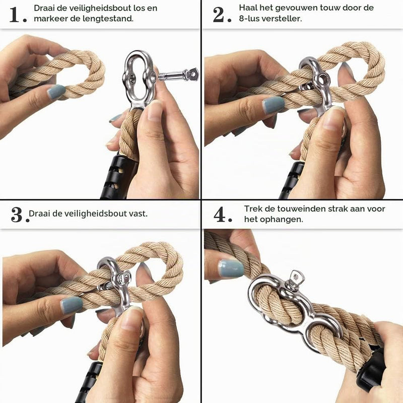 Chargez l'image dans la visionneuse de la galerie, Verstelbaar schommeltouw 1 meter van gevlochten polyester met karabijnhaak en gesp – ophangriem – boomschommel accessoires - happygetfit.com
