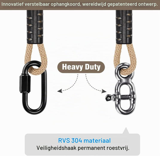 Verstelbaar schommeltouw 1 meter van gevlochten polyester met karabijnhaak en gesp – ophangriem – boomschommel accessoires - happygetfit.com