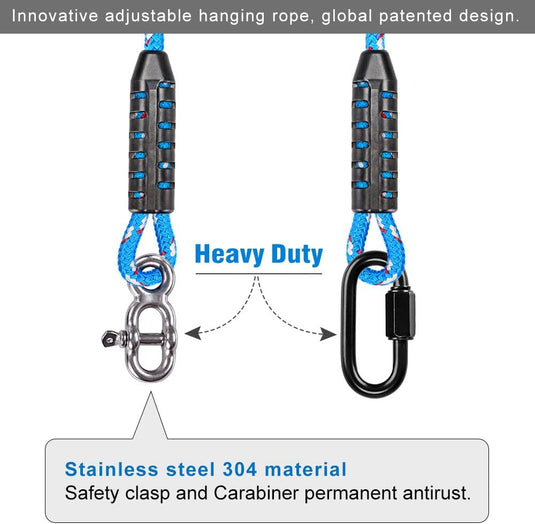 Verstelbaar schommeltouw 1 meter van gevlochten polyester met karabijnhaak en gesp – ophangriem – boomschommel accessoires - happygetfit.com