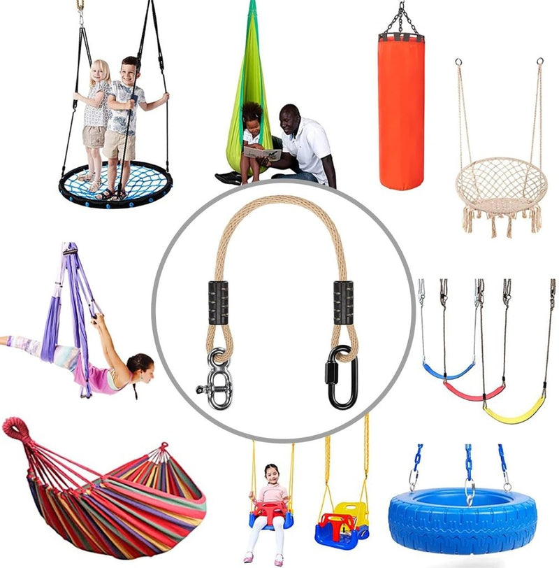 Chargez l'image dans la visionneuse de la galerie, Verstelbaar schommeltouw 1 meter van gevlochten polyester met karabijnhaak en gesp – ophangriem – boomschommel accessoires - happygetfit.com
