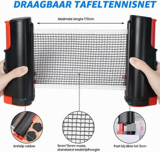 Verstelbaar tafeltennisnet tot 175 cm van stevig polyester en katoen voor binnen en buiten – pingpongnet – tafeltennisaccessoires - happygetfit.com
