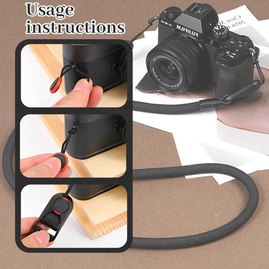 Verstelbare camerariem 95 cm – schouder- en polsband met snelsluiting voor DSLR en systeemcamera - happygetfit.com