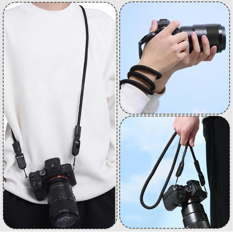 Laden Sie das Bild in Galerie -Viewer, Verstelbare camerariem 95 cm – schouder- en polsband met snelsluiting voor DSLR en systeemcamera - happygetfit.com
