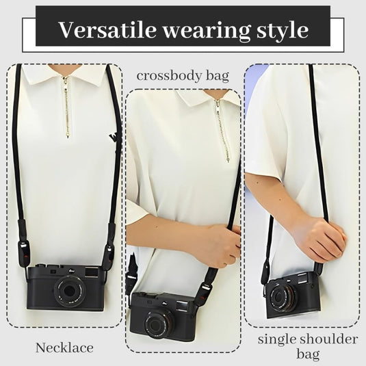 Verstelbare camerariem 95 cm – schouder- en polsband met snelsluiting voor DSLR en systeemcamera - happygetfit.com