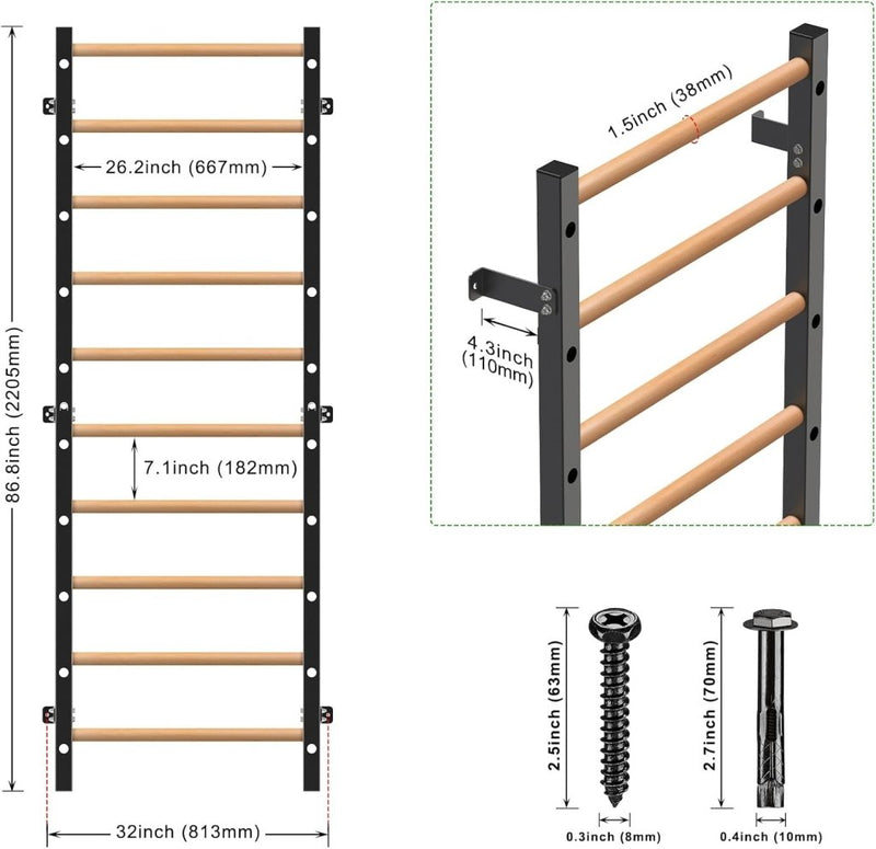 Załaduj obraz do przeglądarki galerii, Verstelbare dip bar bevestiging voor Zweedse ladder tot 150 kg – dipstation – krachttraining - happygetfit.com
