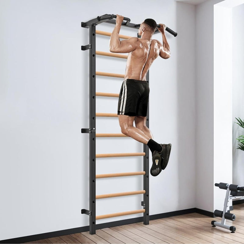 Załaduj obraz do przeglądarki galerii, Verstelbare dip bar bevestiging voor Zweedse ladder tot 150 kg – dipstation – krachttraining - happygetfit.com
