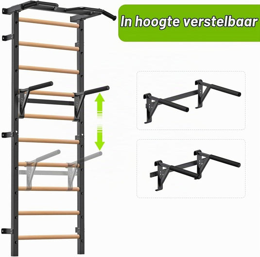 Verstelbare dip bar bevestiging voor Zweedse ladder tot 150 kg – dipstation – krachttraining - happygetfit.com