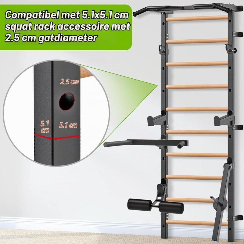 Załaduj obraz do przeglądarki galerii, Verstelbare dip bar bevestiging voor Zweedse ladder tot 150 kg – dipstation – krachttraining - happygetfit.com
