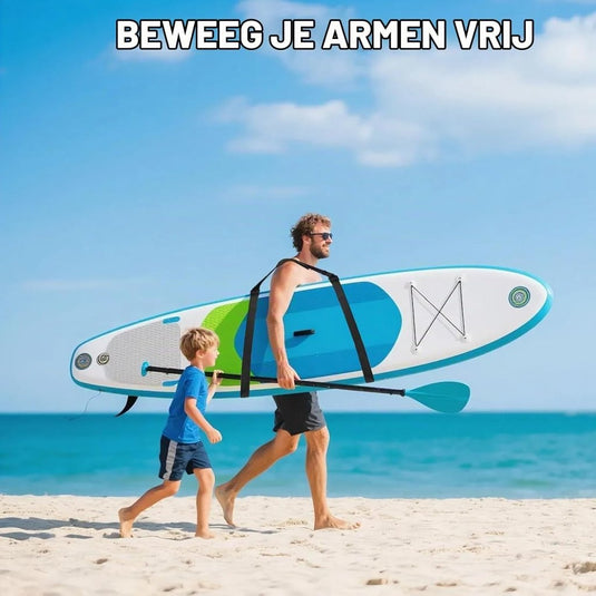 Verstelbare draagriem voor surfplank SUP kajak en longboard – gevoerde schouderriem – zwart - happygetfit.com