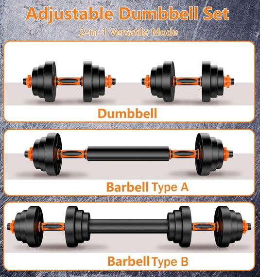Verstelbare halterset 20 kg 2-in-1 dumbbell en barbell - happygetfit.com