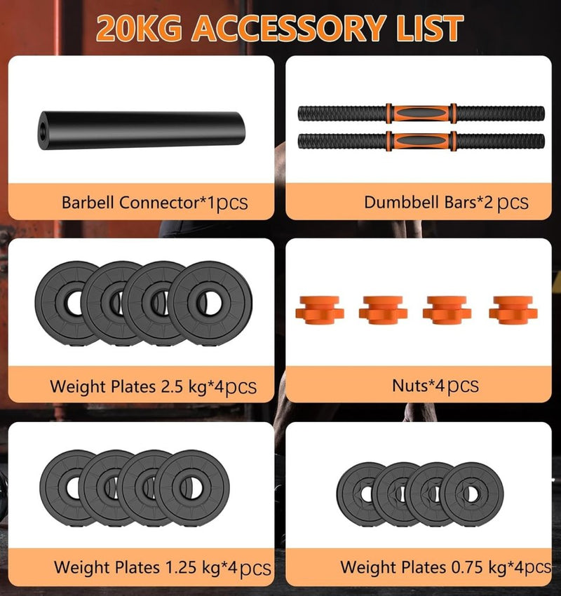 Laad afbeelding in Galerijviewer, Verstelbare halterset 20 kg 2-in-1 dumbbell en barbell - happygetfit.com
