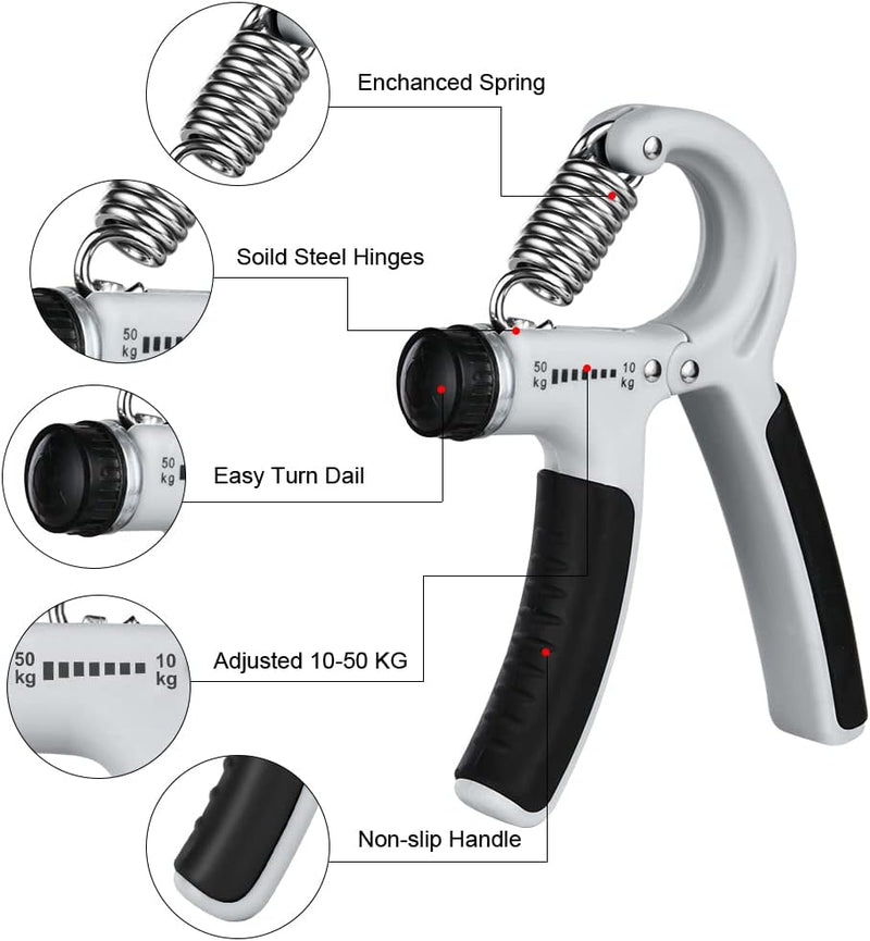 Laad afbeelding in Galerijviewer, Verstelbare handtrainer 10 tot 50 kg met antislip handgrepen voor hand- en onderarmtraining – griptrainer – knijpkracht - happygetfit.com
