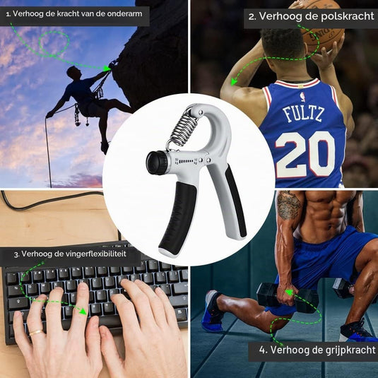 Verstelbare handtrainer 10 tot 50 kg met antislip handgrepen voor hand- en onderarmtraining – griptrainer – knijpkracht - happygetfit.com