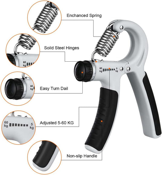 Verstelbare handtrainer 10 tot 50 kg met antislip handgrepen voor hand- en onderarmtraining – griptrainer – knijpkracht - happygetfit.com