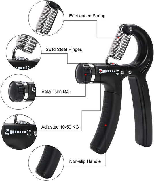Verstelbare handtrainer 10 tot 50 kg met antislip handgrepen voor hand- en onderarmtraining – griptrainer – knijpkracht - happygetfit.com