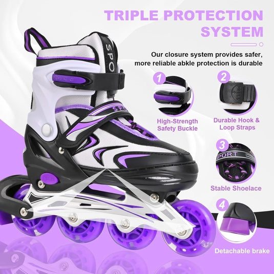 Verstelbare inline skates voor jongens en meisjes, kinderen, inline skates voor meisjes, jongens, jongeren, kleine kinderen, indoor en outdoor spelen - happygetfit.com
