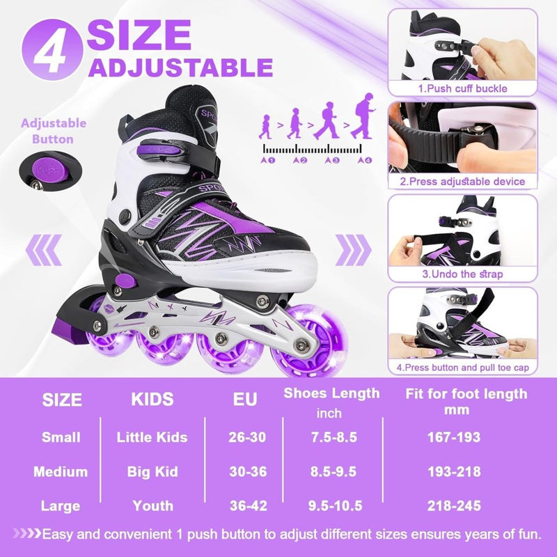 Laad afbeelding in Galerijviewer, Verstelbare inline skates voor jongens en meisjes, outdoor rolschaatsen voor meisjes en jongens - happygetfit.com
