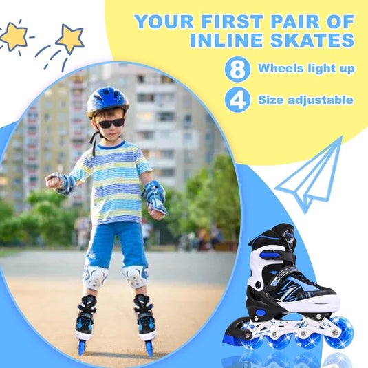 Verstelbare inline skates voor kinderen, jongens en meisjes, met verlichte wielen, verstelbare rolschaatsen voor beginners, kinderen, buiten en binnen spelen - happygetfit.com