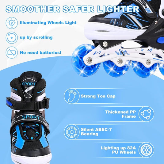 Verstelbare inline skates voor kinderen, jongens en meisjes, met verlichte wielen, verstelbare rolschaatsen voor beginners, kinderen, buiten en binnen spelen - happygetfit.com