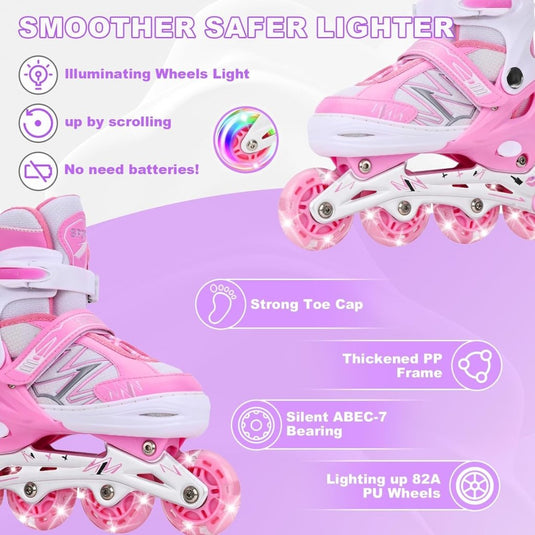 Verstelbare inline skates voor kinderen, jongens en meisjes, met verlichte wielen, verstelbare rolschaatsen voor beginners, kinderen, buiten en binnen spelen - happygetfit.com