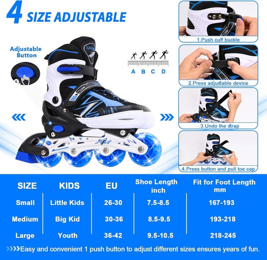 Verstelbare inline skates voor kinderen, jongens en meisjes, met verlichte wielen, verstelbare rolschaatsen voor beginners, kinderen, buiten en binnen spelen - happygetfit.com