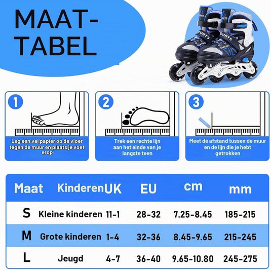 Verstelbare inline skates voor kinderen maat 32-36 met lichtgevende wielen – beginners rolschaatsen blauw - happygetfit.com