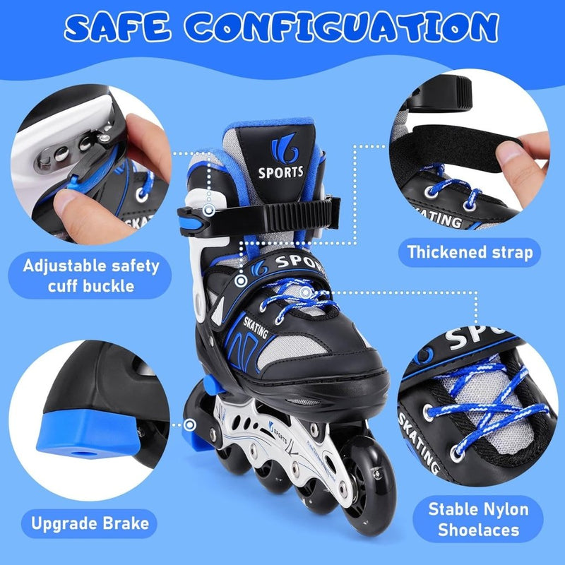 Load image into Gallery viewer, Verstelbare inline skates voor kinderen maat 32-36 met lichtgevende wielen – beginners rolschaatsen blauw - happygetfit.com
