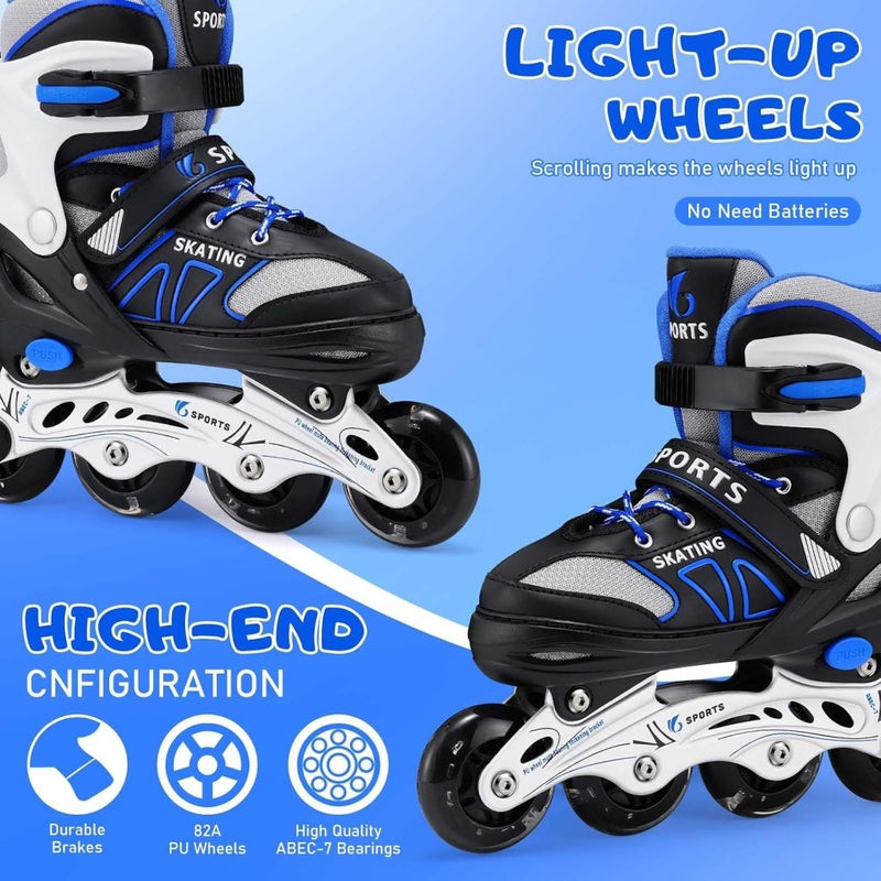 Load image into Gallery viewer, Verstelbare inline skates voor kinderen maat 32-36 met lichtgevende wielen – beginners rolschaatsen blauw - happygetfit.com
